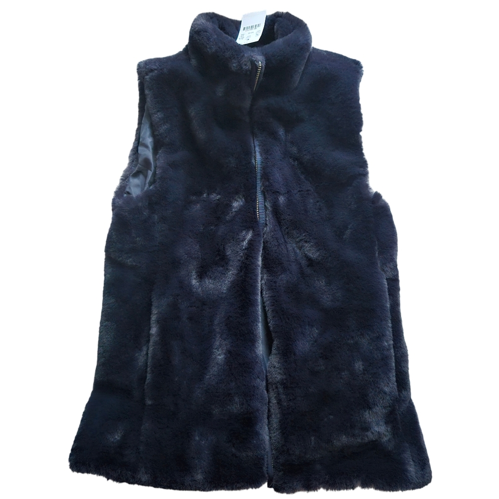 NWT J. Crew Navy Blue Faux Fur Zip-Up Vest Size XXS - XS